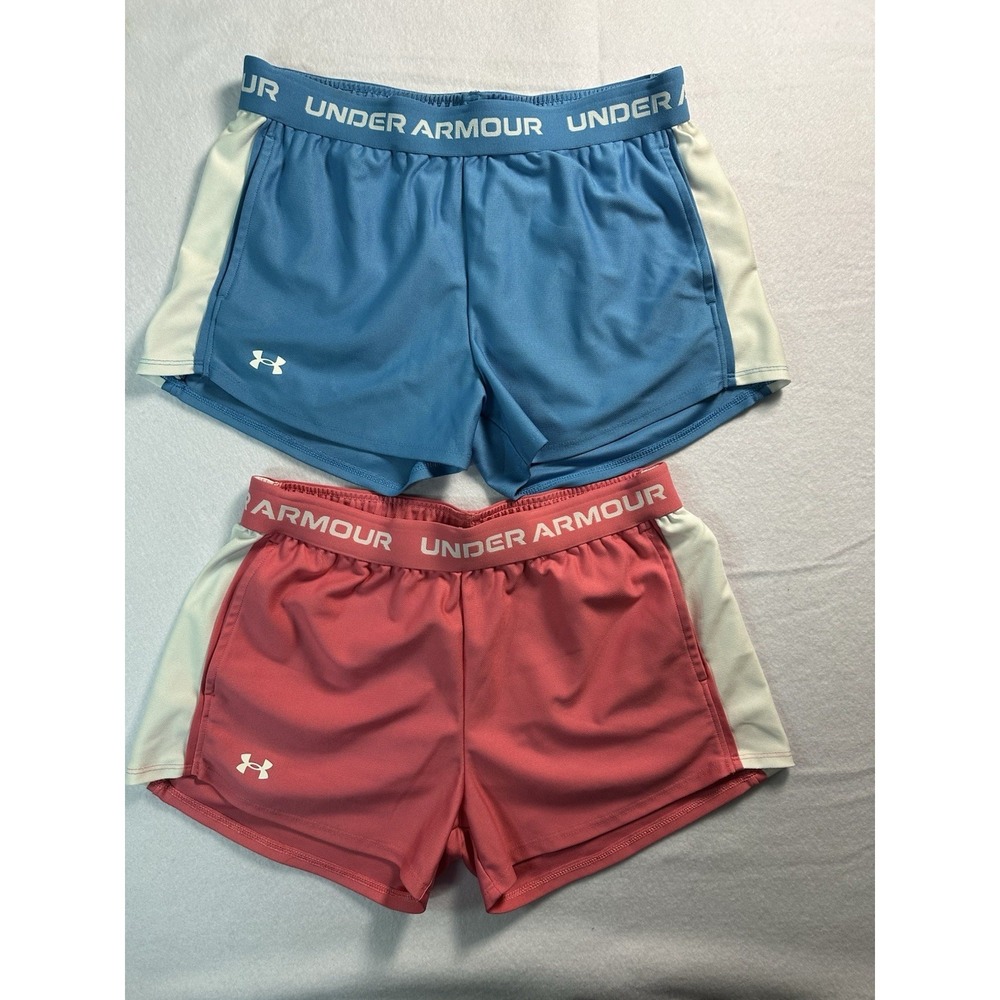 Under Armour Youth Large Girls, Pink And Blue Shorts Two Pairs